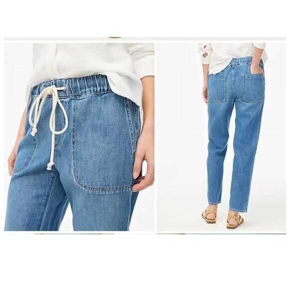 J. Crew Factory Drawstring Blue Jeans / Straight Pants sz. 27 NWOT Deep Pocket - Picture 2 of 10